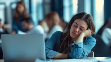 A tired girl at work