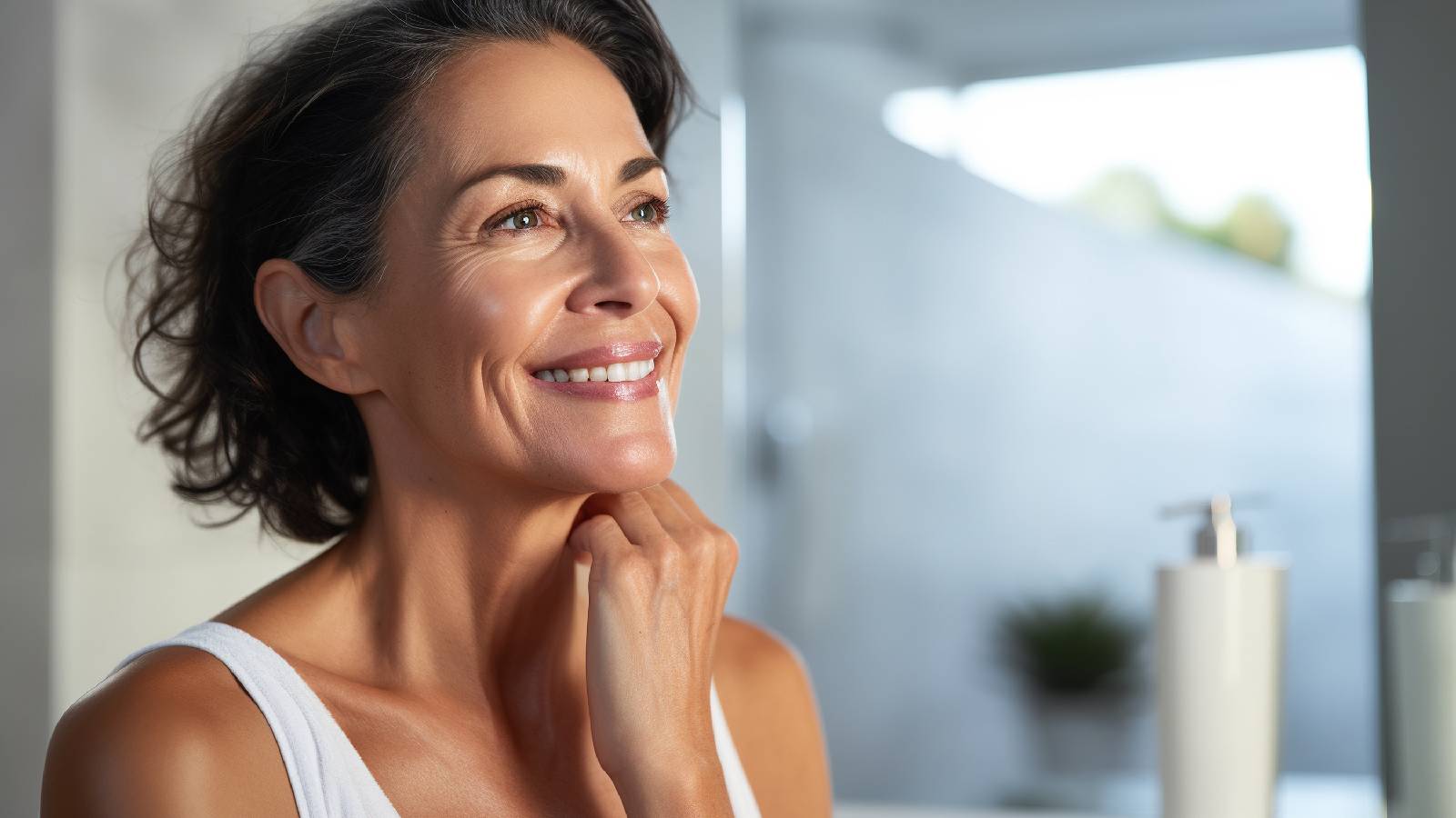 A woman smiling