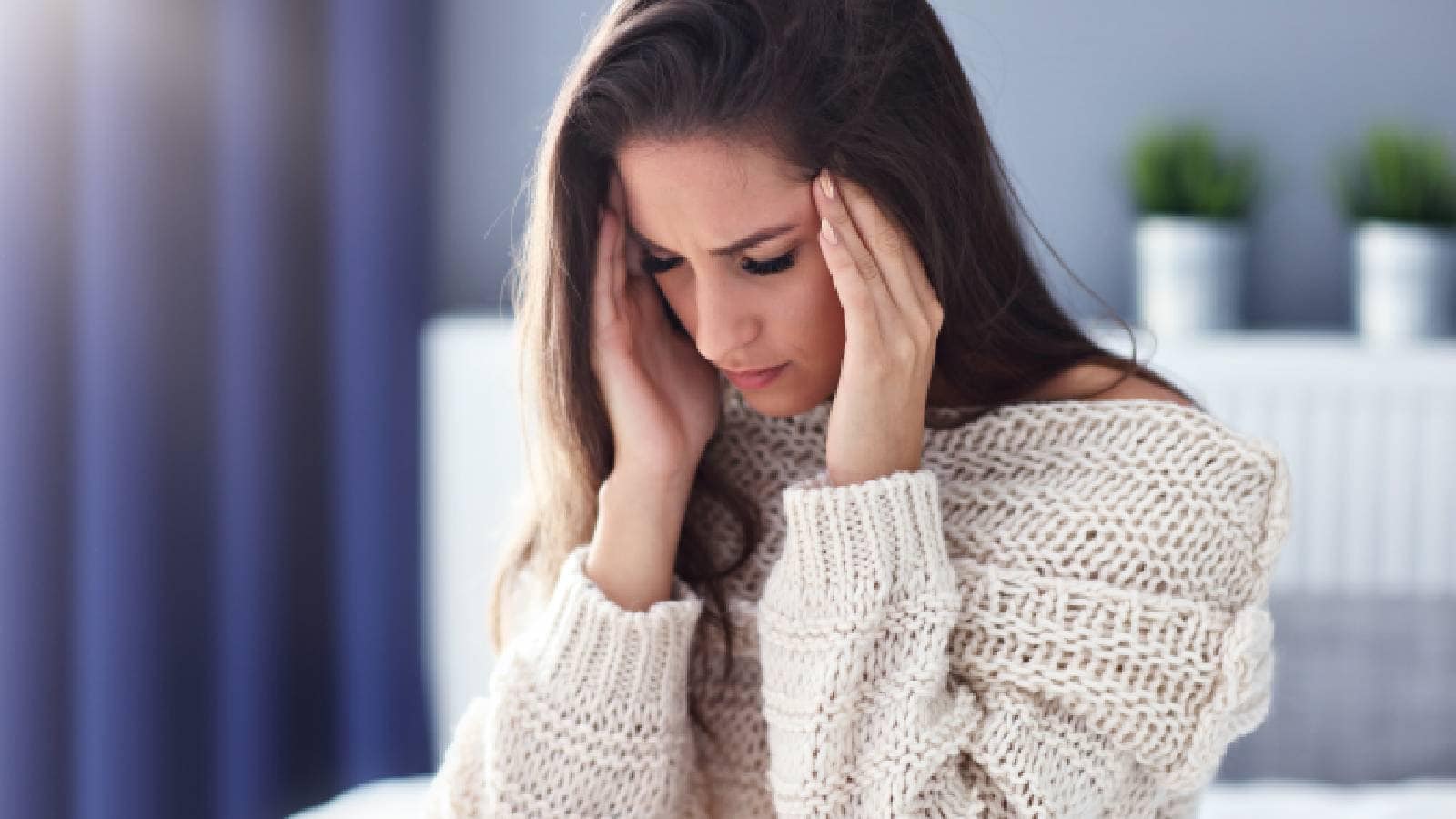 A woman with a headache