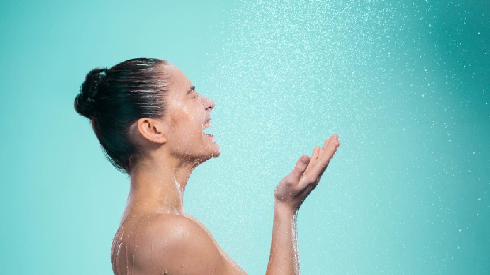 A woman showering 