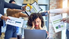 woman with a lot of work